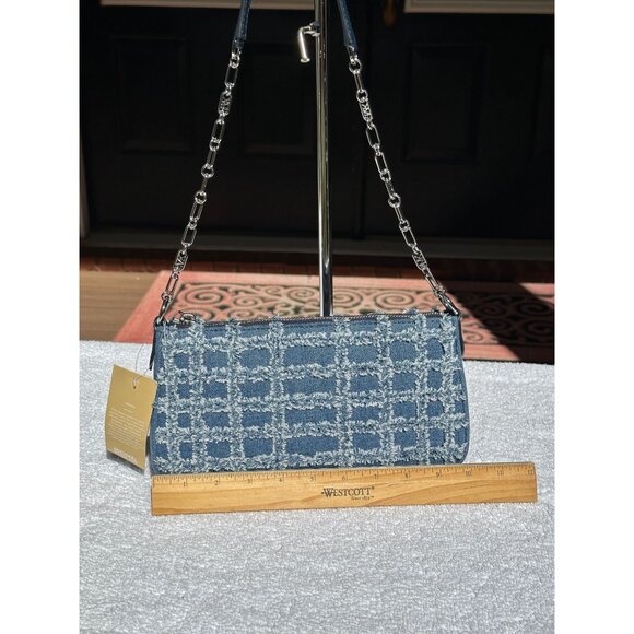 Michael Kors Empire Medium Frayed Blue Denim Chain-Link Pouchette 32S4S8EW6C - Picture 13 of 16